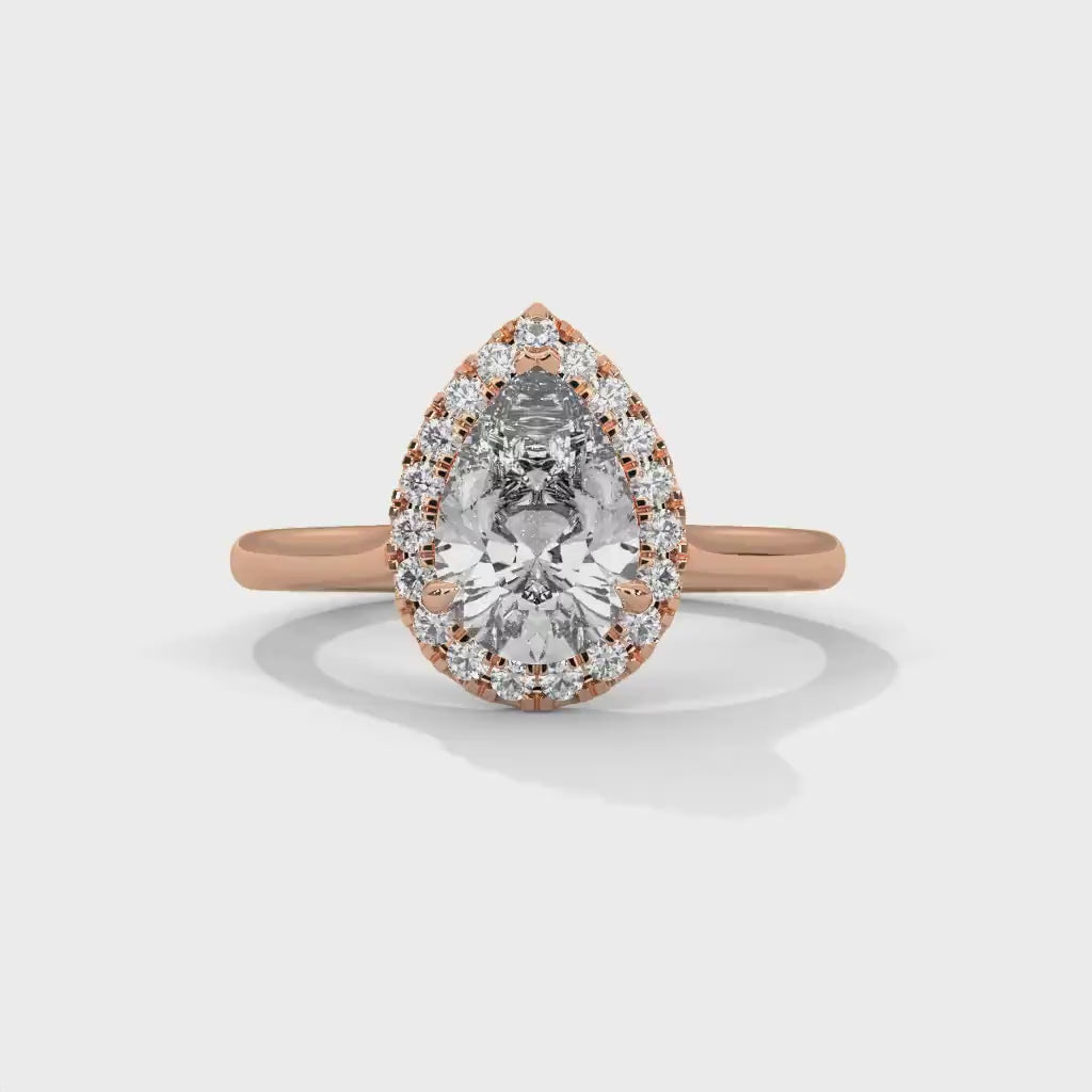 Pear Cut Halo Setting Solitaire Ring, Moissanite Diamond Wedding Ring, Round 1.0 To 3.0 CT Diamond Ring for Women, Engagement Ring.