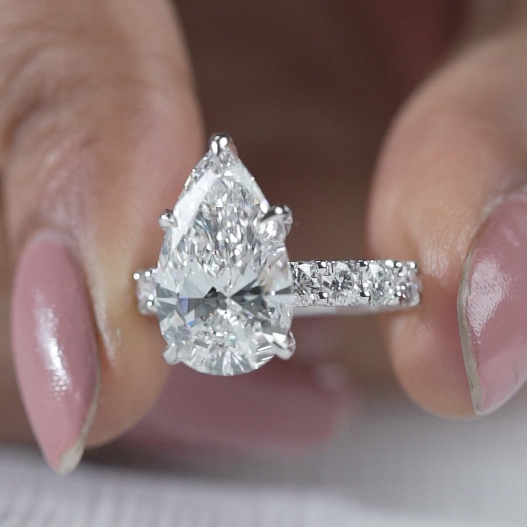 5 CT Pear Cut Lab-Grown Diamond Ring – IGI Certified E/VVS2 Diamond – 14KT Solid White Gold – 7.65 CTW Halo Engagement Ring For Her