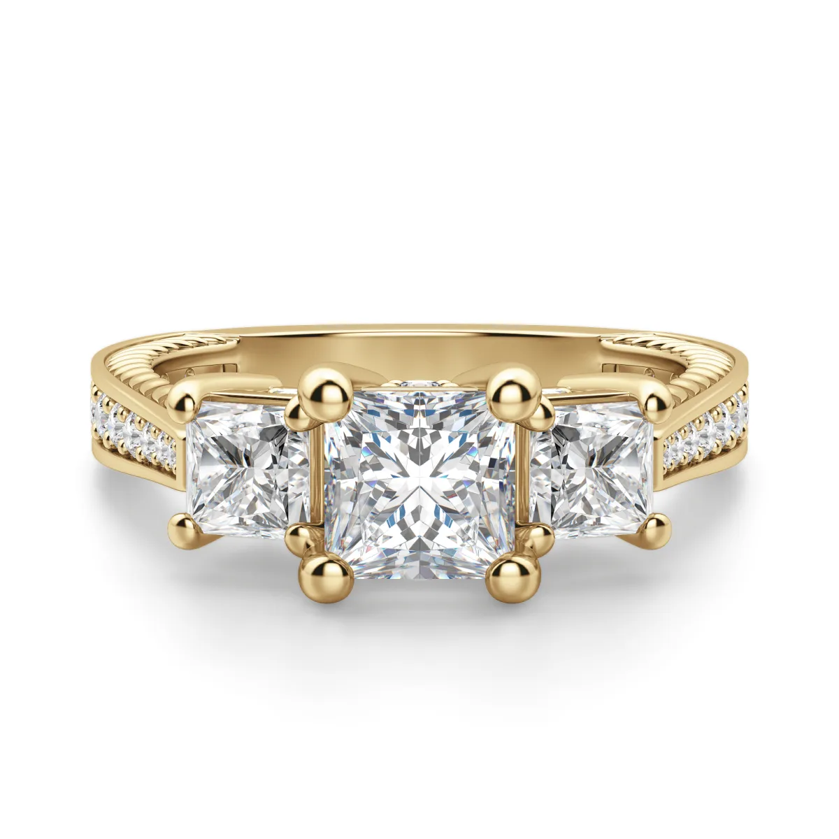 Sage Three Stone Princess Cut Engagement Ring