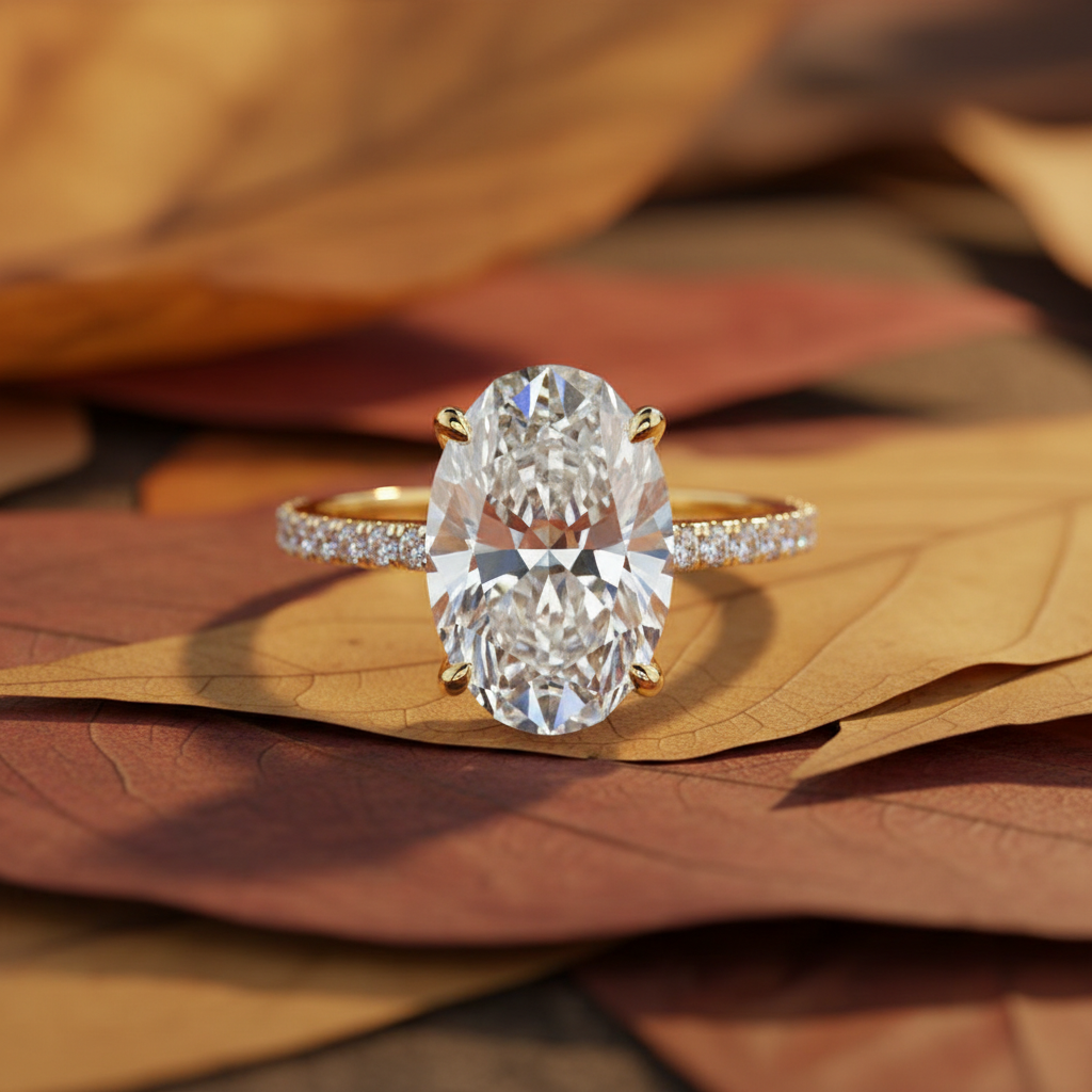 3.50Ct Oval Cut IGI Certified Lab Grown Diamond Ring in 18kt Gold