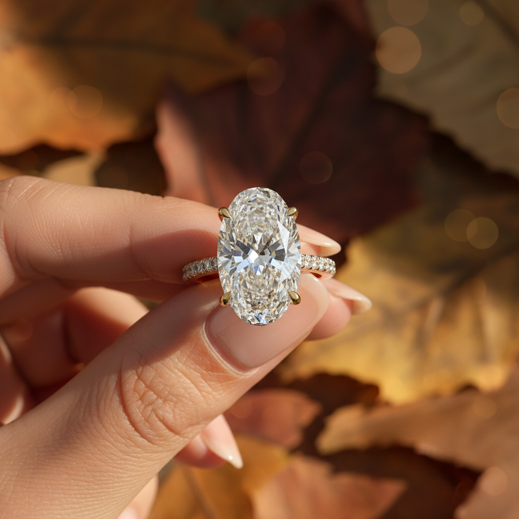 3.50Ct Oval Cut IGI Certified Lab Grown Diamond Ring in 18kt Gold