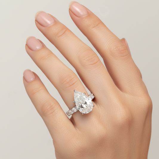 5.0 CT Pear Cut Lab-Grown Diamond Ring – IGI Certified E/VVS2 Diamond – 14KT Solid White Gold – 7.65 CTW Halo Engagement Ring For Her