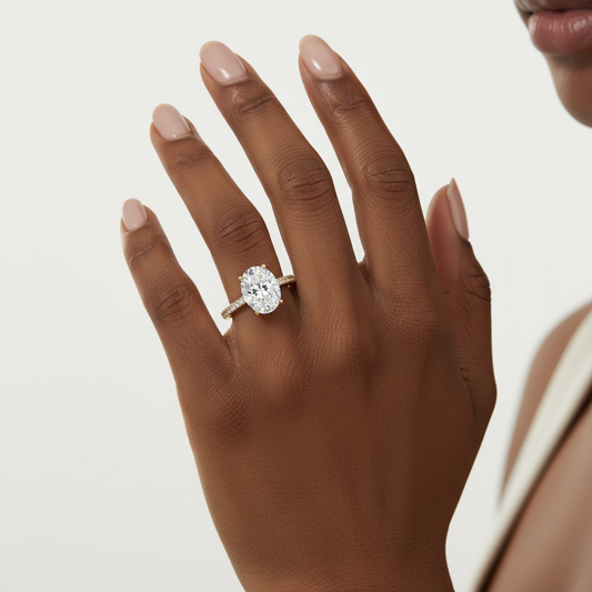 14K Yellow Gold Oval Moissanite Diamond Engagement Ring