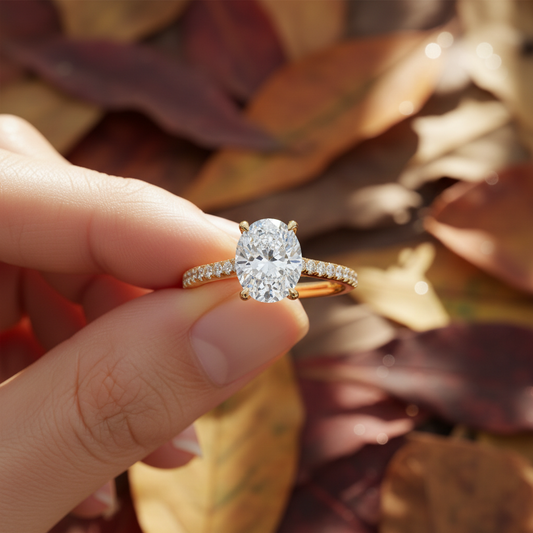 14K Yellow Gold Oval Moissanite Diamond Engagement Ring