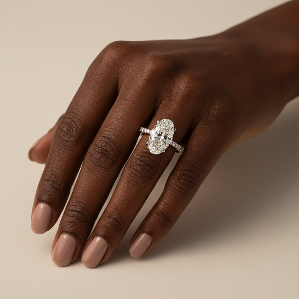 3.50Ct Oval Cut IGI Certified Lab Grown Diamond Ring in 18kt Gold