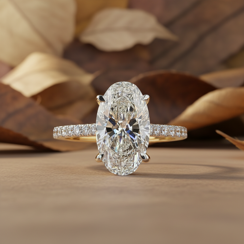 3.50Ct Oval Cut IGI Certified Lab Grown Diamond Ring in 18kt Gold